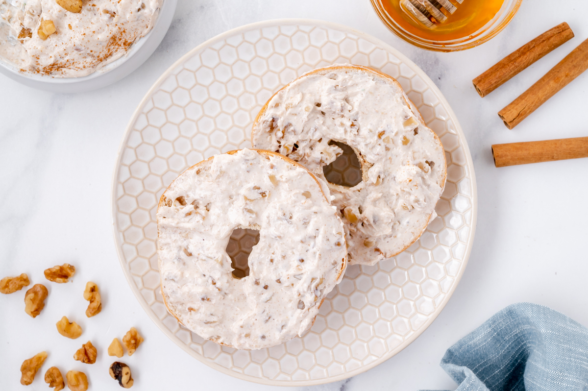 copycat Panera honey walnut cream cheese on toasted bagel