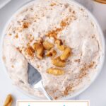 bowl of sweet honey walnut cream cheese with cinnamon and walnuts with text overlay