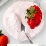 knife in bowl of strawberry cream cheese with text overlay