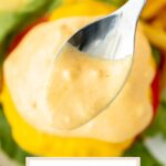 secret burger sauce on spoon with text overlay