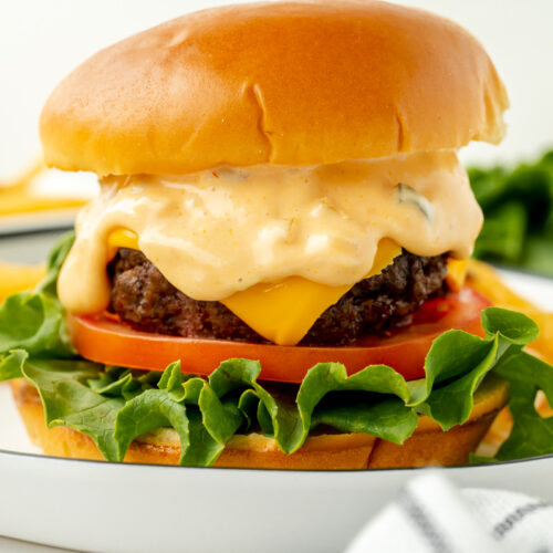 homemade burger sauce recipe served with cheeseburger